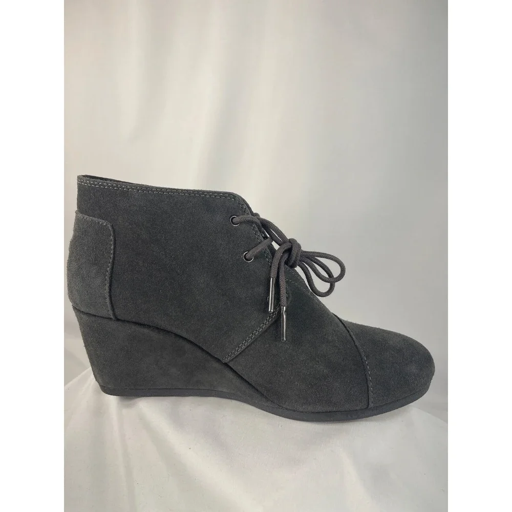 TOMS Wedge Suede Bootie Ankle Boots Size 9.5 in Castlerock Grey Suede